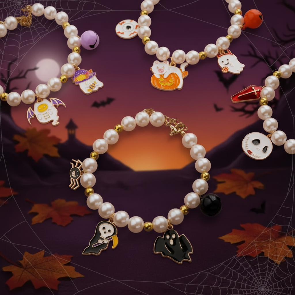 Haunted Glam Pearl Charm pet Necklace
