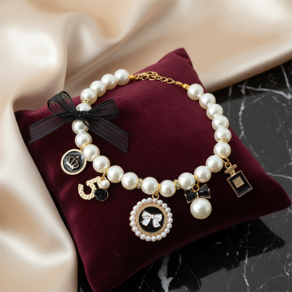 Black & Pearl Luxe Charm Pet Necklace