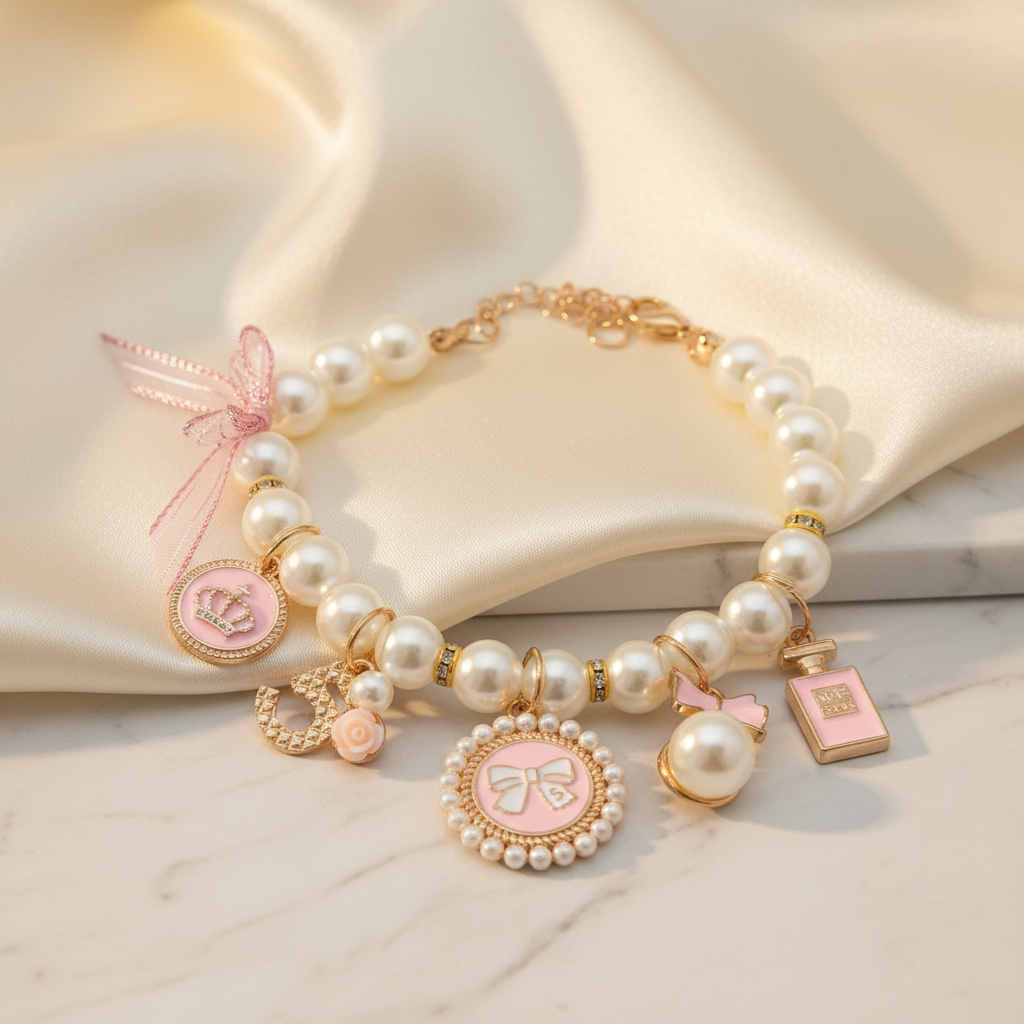 Pink Pearl & Charm Luxury Pet Necklace