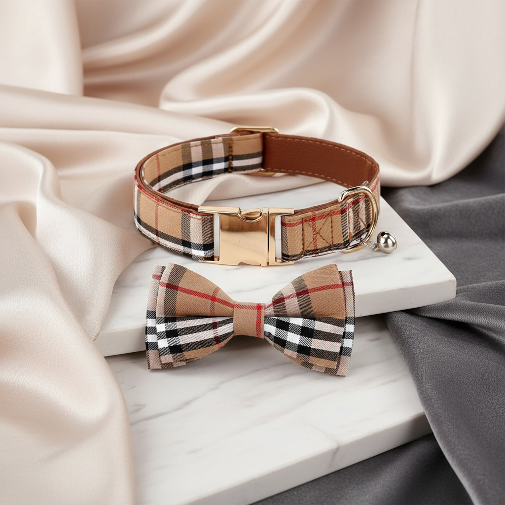 Luxury Plaid Collar & Bow Set