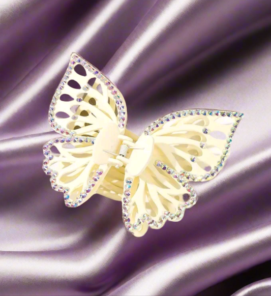 🦋 “Flutter Flex” Rhinestone Butterfly Claw Clip – Available in Pearl, Pink & Midnight