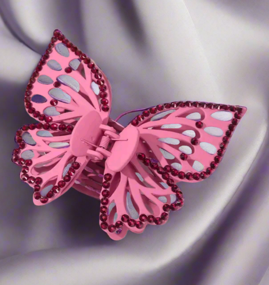 🦋 “Flutter Flex” Rhinestone Butterfly Claw Clip – Available in Pearl, Pink & Midnight