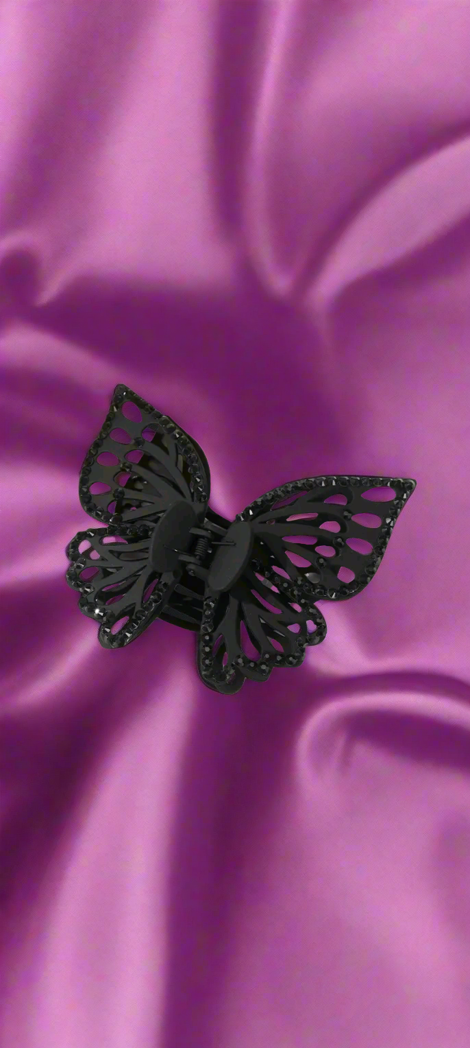 🦋 “Flutter Flex” Rhinestone Butterfly Claw Clip – Available in Pearl, Pink & Midnight