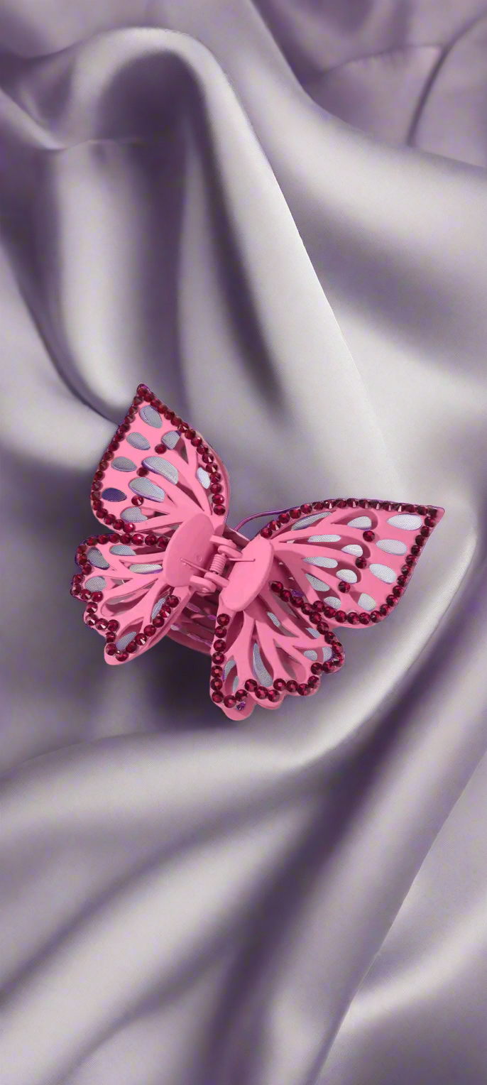🦋 “Flutter Flex” Rhinestone Butterfly Claw Clip – Available in Pearl, Pink & Midnight